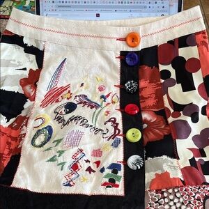 Alexo Colorful Patchwork Skirt with Button Details